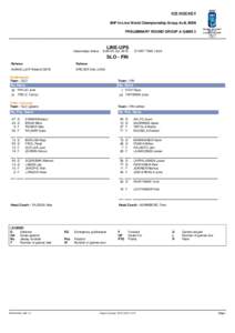 ICE HOCKEY IIHF In-Line World Championship Group A+B, MEN PRELIMINARY ROUND GROUP A GAME 3 LINE-UPS Hakametsa Arena