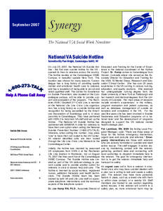 September[removed]Synergy The National VA Social Work Newsletter  National VA Suicide Hotline