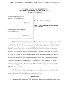 Case 3:14-cvL Document 8-1 FiledPage 1 of 14 PageID 25 UNITED STATES DISTRICT COURT FOR THE NORTHERN DISTRICT OF TEXAS