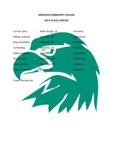    MERIDIAN	
  COMMUNITY	
  COLLEGE	
   2013-­‐14	
  GOLF	
  ROSTER	
   	
   Connor	
  Cavin	
  