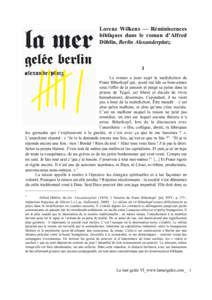 Lorenz Wilkens — Réminiscences bibliques dans le roman d’Alfred Döblin, Berlin Alexanderplatz. I Le roman a pour sujet la malédiction de