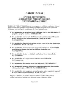 Order No[removed]3R  ORDER[removed]3R SPECIAL RESTRICTIONS SUPERSTITION WILDERNESS AREA TONTO NATIONAL FOREST