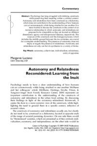 Commentary Abstract Psychology has long struggled with defining constructs while preserving their meaning within a cultural context. Autonomy and relatedness have been construed as a dichotomy, which does not contribute 