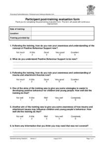 Quality Care: Pre-service training Participant evaluation form