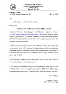 RESERVE BANK OF INDIA Foreign Exchange Department Central Office Mumbai[removed]RBI[removed]A.P. (DIR Series) Circular No. 128