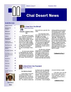 Volume 1, Issue 4  November 2013 Chai Desert News Inside this issue: