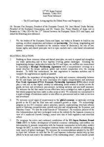 22nd EU-Japan Summit Brussels, 7 May 2014 Joint Press Statement ~ The EU and Japan Acting together for Global Peace and Prosperity ~ Mr. Herman Van Rompuy, President of the European Council, Mr. José Manuel Durão Barro