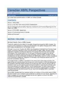 Canadian XBRL Perspectives From XBRL Canada FIRST EDITION FEBRUARY, 2011