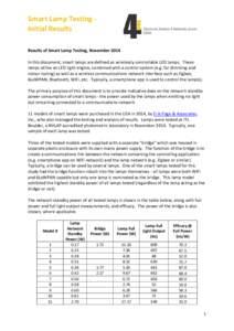 Smart Lamp Testing ‐  Initial Results     