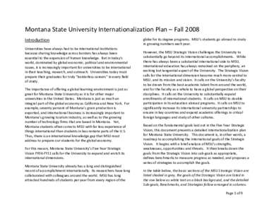 Montana State University Internationalization Plan