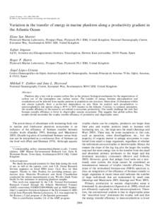 San Martin, E., X. Irigoien, R.P. Harris, Á. López-Urrutia, M.V. Zubkov, and J.L. Heywood. Variation in the transfer of energy in marine plankton along a productivity gradient in the Atlantic Ocean. Limnol. Oceanogr., 