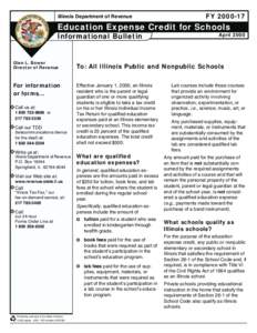 Illinois Department of Revenue  FY[removed]Education Expense Credit for Schools Informational Bulletin