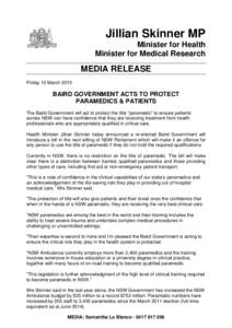 Jillian Skinner MP Minister for Health Minister for Medical Research MEDIA RELEASE Friday 13 March 2015