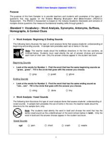 IREAD-3 Item Sampler (Updated[removed]Purpose The purpose of this Item Sampler is to provide teachers and students with examples of the types of questions that may appear on the Indiana Reading Evaluation And Determin
