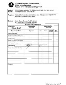 FAA Airspace Redesign: An Analysis of the New York/New Jersey/Philadelphia Project, GAO