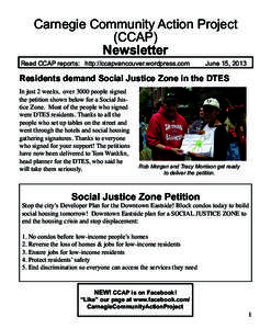 Carnegie Community Action Project (CCAP) Newsletter Read CCAP reports: http://ccapvancouver.wordpress.com