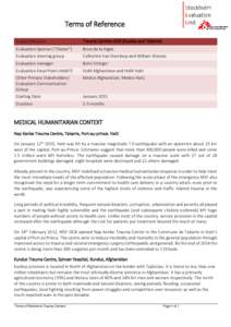 Terms of Reference Subject/Mission Trauma Centres OCB (Kunduz and Taberre)  Evaluation Sponsor (“Owner”)