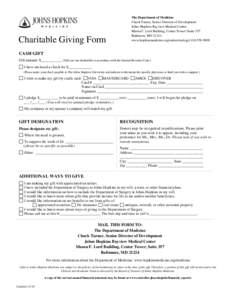 Charitable Giving Form  The Department of Medicine Chuck Turner, Senior Director of Development Johns Hopkins Bayview Medical Center Mason F. Lord Building, Center Tower | Suite 357