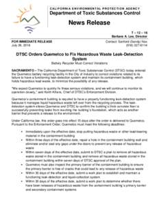 DTSC Orders Quemetco to Fix Hazardous Waste Leak-Detection System