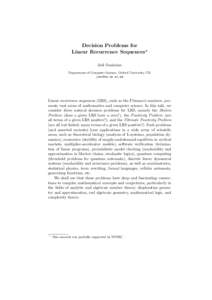 Decision Problems for Linear Recurrence Sequences? Jo¨el Ouaknine Department of Computer Science, Oxford University, UK 