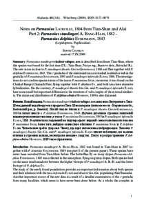 Atalanta[removed]):  Würzburg (2009), ISSN[removed]Notes on Parnassius Latreille, 1804 from Tian-Shan and Alai Part 2: Parnassius staudingeri A. Bang-Haas, 1882 Parnassius delphius Eversmann, 1843