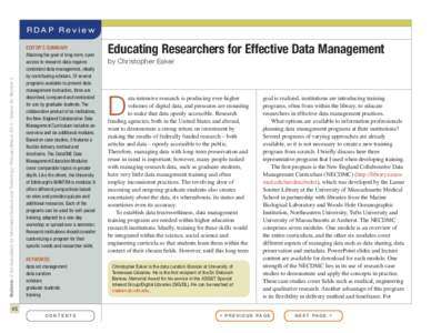 RDAP Review  Bulletin of the Association for Information Science and Technology – February/March 2014 – Volume 40, Number 3 EDITOR’S SUMMARY Attaining the goal of long-term, open