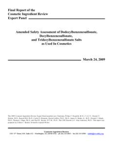 Final Report of the Cosmetic Ingredient Review Expert Panel Amended Safety Assessment of Dodecylbenzenesulfonate, Decylbenzenesulfonate,