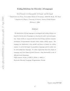 Scaling Relations for Diversity of Languages  arXiv:physics/0504196v1 [physics.soc-ph] 27 Apr 2005 M.A.F.Gomes1 , G.L.Vasconcelos1 , I.J.Tsang2 , and I.R.Tsang2 1