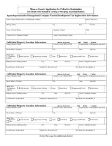 Monroe County Application for Collective Registration for Short-term Rental of Living or Sleeping Accommodations Agent/Representative/Management Company Tourist Development Tax Registration Information Name of Agent, Rep