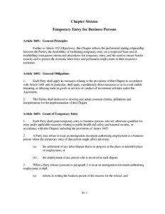 Chapter Sixteen Temporary Entry for Business Persons Article 1601: General Principles