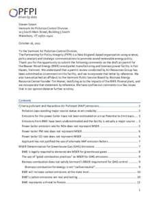 Steven Snook Vermont Air Pollution Control Division 103 South Main Street, Building 3 South Waterbury, VTOctober 16, 2011 To the Vermont Air Pollution Control Division,