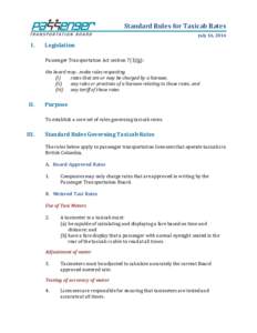 Standard Rules for Taxicab Rates July 16, 2014 I.  Legislation