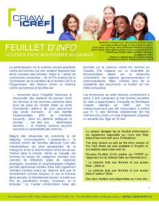 FEUILLET D’INFO  Recherche et rédaction par Holly Johnson et Emily Colpitts Avec l’aide de Melanie Large, Colette Parent, Ann Denis, Sarah Baker, Lina Singh, Linda Christiansen-Ruffman, Lois Edge, Selma Kouidri, Abb