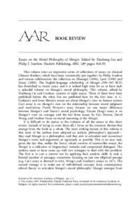 BOOK REVIEW  Essays on the Moral Philosophy of Mengzi. Edited by Xiusheng Liu and Philip J. Ivanhoe. Hackett Publishing, pages. $This volume joins an impressive series of collections of essays on classic