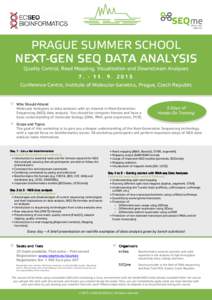 PRAGUE SUMMER SCHOOL NEXTEXT-GEN SEQ DATA ANALYSIS Quality Control, Read Mapping, Visualization and Downstream Analyses Conference Centre, Institute of Molecular Genetics, Prague, Czech Republic