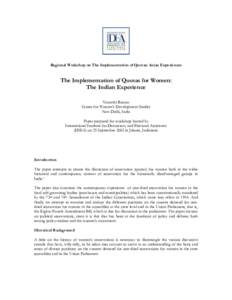 The Implementation of  Quotas for Women: The Indian Experience