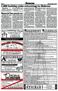 Page 2  Saturday, May 14, 2011 1,000 holiday jobs returning to Hebron By Scott Rawdon