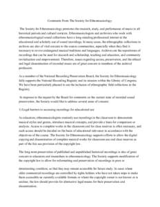 Statement to the NRPB by the Society for Ethnomusicology