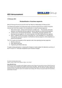 Microsoft Word - ASX Release - SKILLED Group reclassification_updated with sale_2 Feb.doc