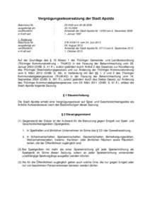 Vergnügungssteuersatzung der Stadt Apolda Beschluss-Nr. ausgefertigt am veröffentlicht in Kraft seit