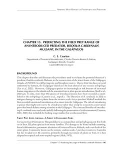 __________________________________ ASSESSING HOST RANGES OF PARASITOIDS AND PREDATORS  CHAPTER 15. PREDICTING THE FIELD PREY RANGE OF AN INTRODUCED PREDATOR, RODOLIA CARDINALIS MULSANT, IN THE GALÁPAGOS C. E. Causton