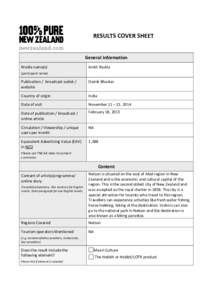 RESULTS COVER SHEET General Information Media name(s) Ankit Shukla