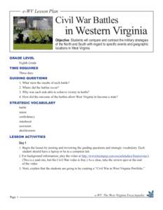 e-WV Lesson Plan  Civil War Battles in Western Virginia