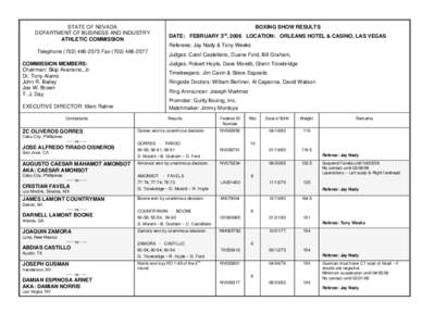 STATE OF NEVADA DEPARTMENT OF BUSINESS AND INDUSTRY ATHLETIC COMMISSION BOXING SHOW RESULTS rd