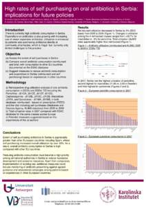 High rates of self purchasing on oral antibiotics in Serbia: implications for future policies M. Kalaba (Republic Institute for Health Insurance, Serbia), M. Bajcetic (University of Belgrade, Serbia), T. Sipetic (Medicin