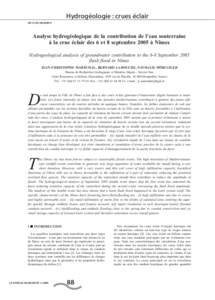 Hydrogéologie ﻿ : crues éclair DOIlhb:Analyse hydrogéologique de la contribution de l’eau souterraine à la crue éclair des 6 et 8 septembre 2005 à Nîmes