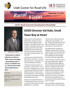 Rural Vistas  September 19, 2014 Utah’s Rural Economic Development Newsletter