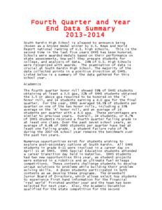 Fourth Quarter and Year End Data Summary[removed]South Hardin High School is pleased to announce being chosen as a bronze medal winner by U.S. News and World Report national ranking of U.S. high schools.