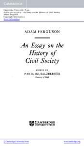 Cambridge University Press[removed]2 - An Essay on the History of Civil Society Adam Ferguson Copyright Information More information