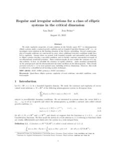Regular and irregular solutions for a class of elliptic systems in the critical dimension Lisa Beck∗ Jens Frehse∗∗